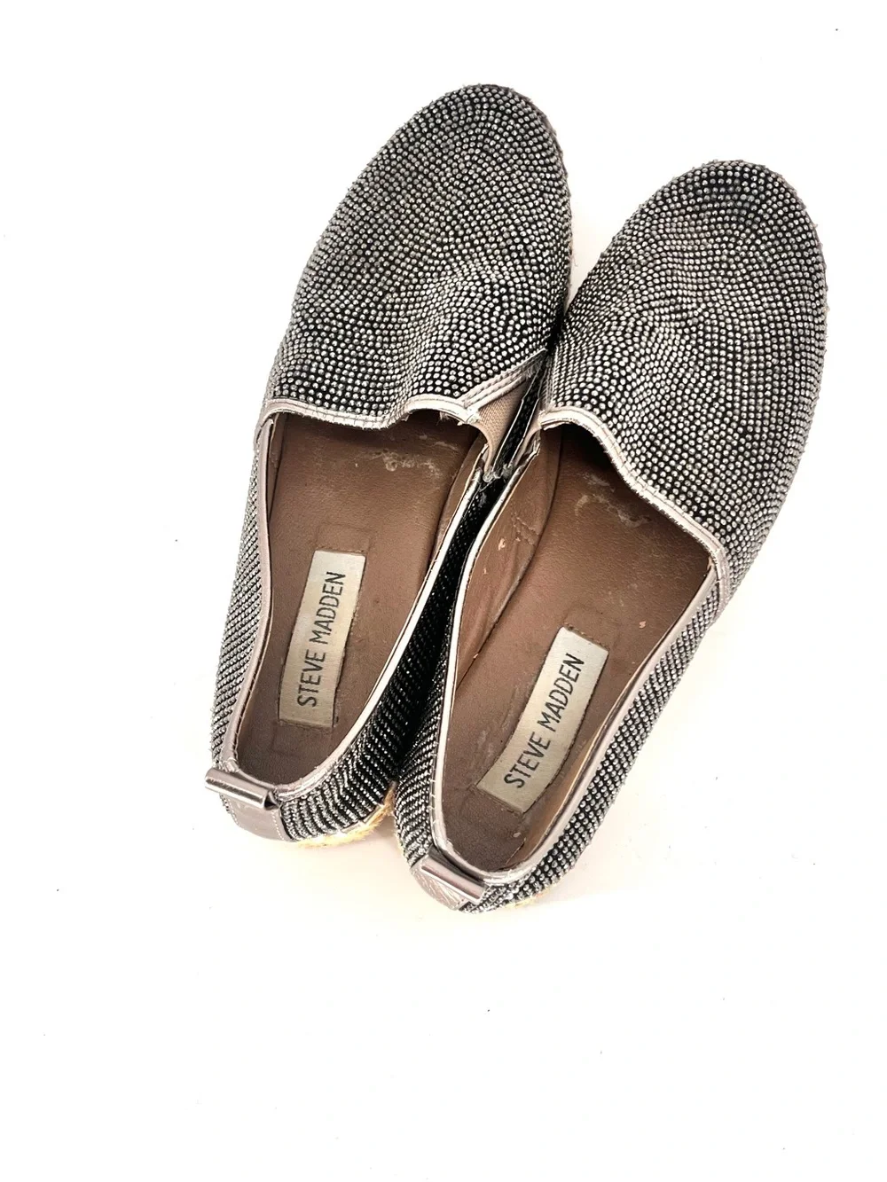 Steve Madden Choppur-R Rhinestone Espadrille Flats Women’s 6 Pewter Slip On